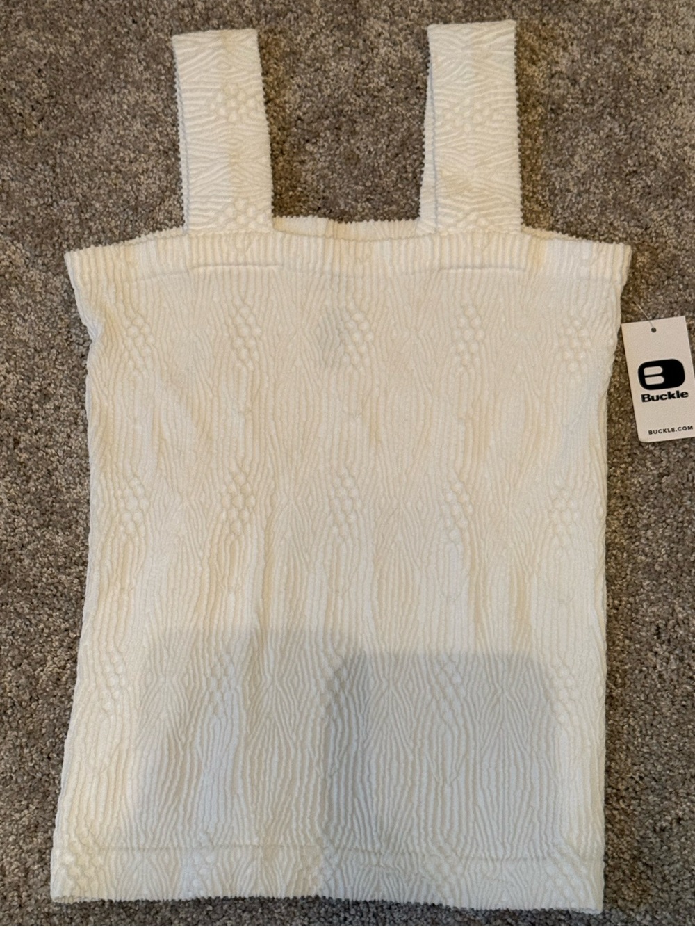 Buckle White Textured Square-Neck Tank